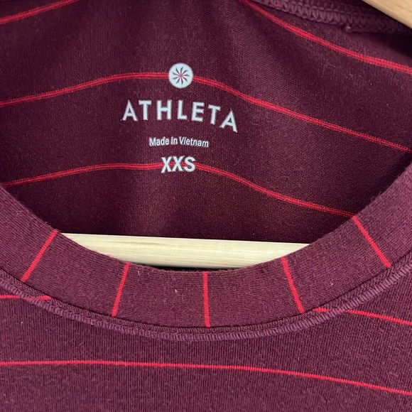 Athleta Womens Long Sleeve Shirt Burgundy With Stripes Size XXS - Picture 3 of 7
